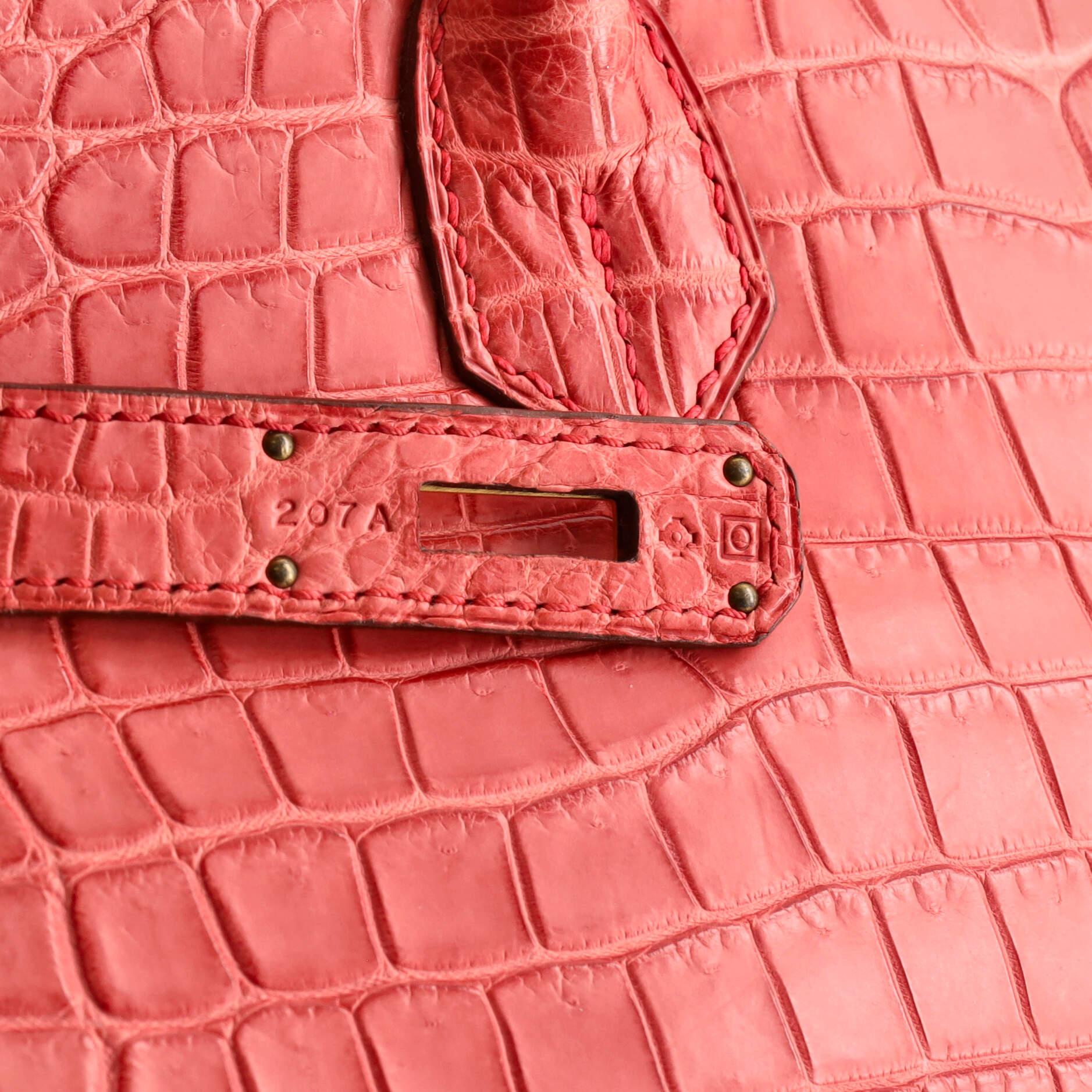 Hermes Birkin Handtasche Bougainvillea Mattes Porosus-Krokodil mit goldener Hardware35 5