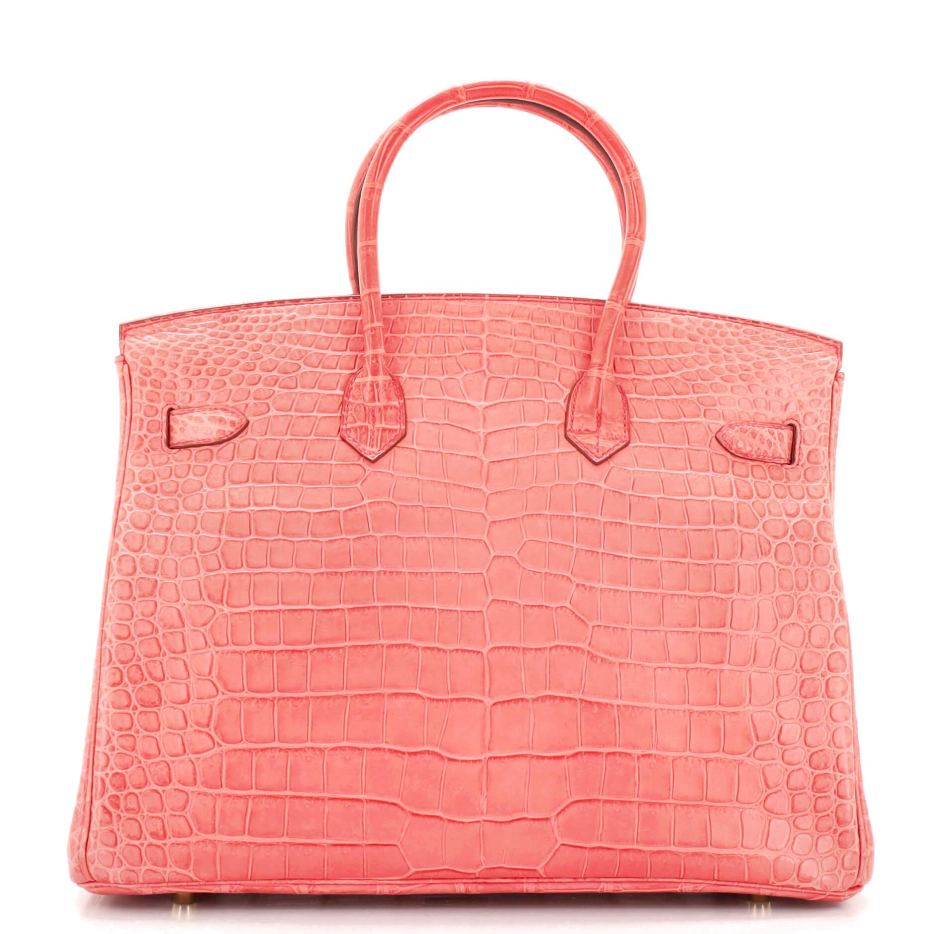 Hermes Birkin Handtasche Bougainvillea Mattes Porosus-Krokodil mit goldener Hardware35 (Pink)