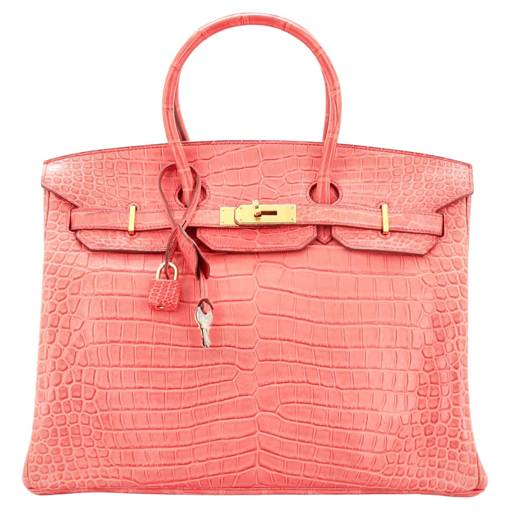 Hermes Birkin Handbag Bougainvillea Matte Porosus Crocodile with Gold Hardware35