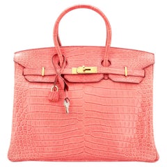 Hermes Birkin Handtasche Bougainvillea Mattes Porosus-Krokodil mit goldener Hardware35