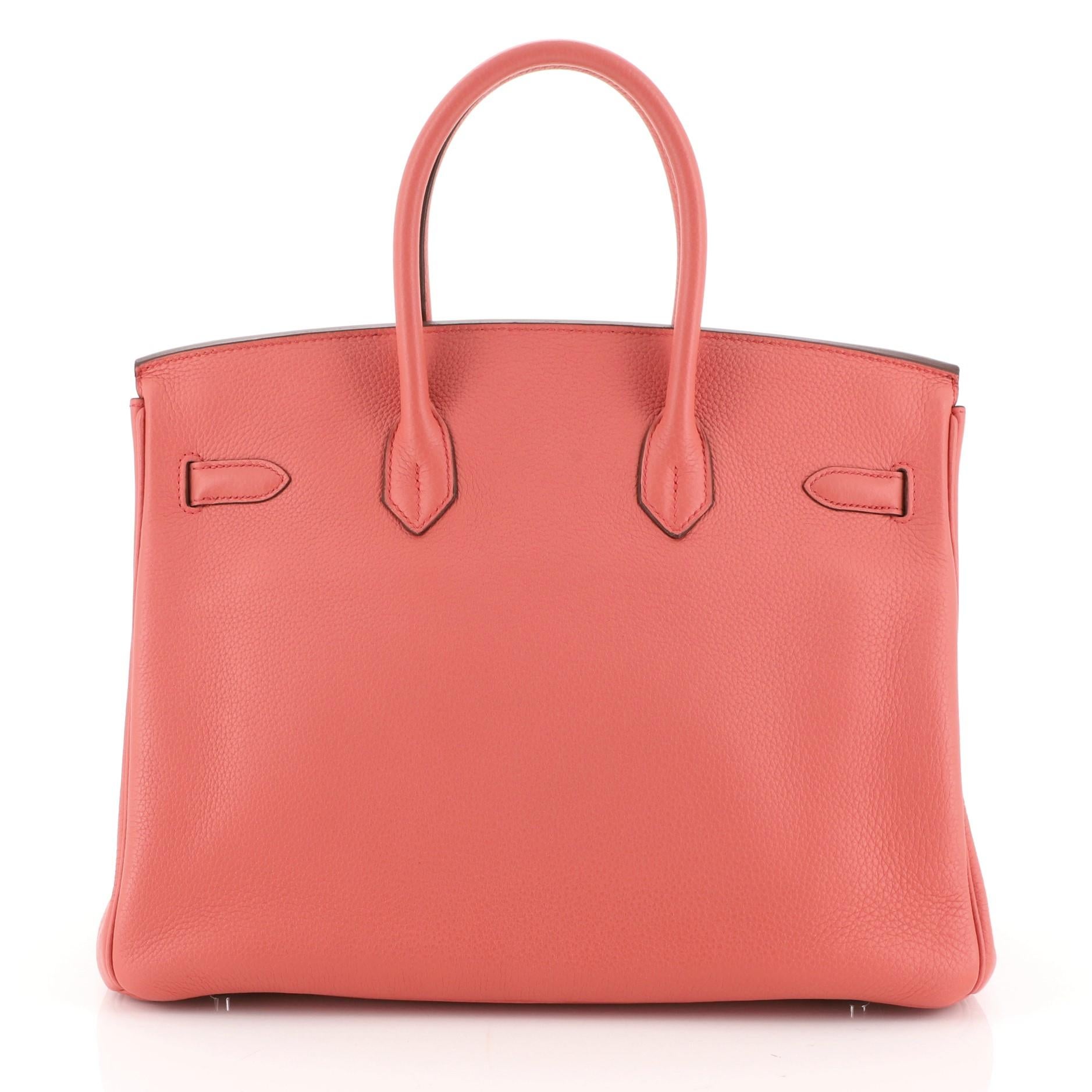 Orange Hermes Birkin Handbag Bougainvillier Clemence with Palladium Hardware 35