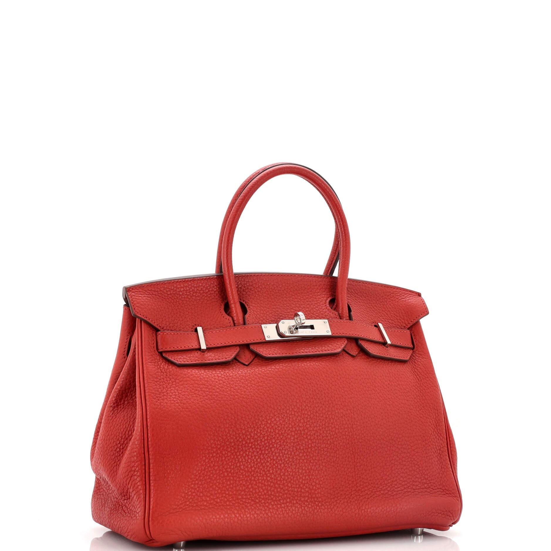 Hermes Birkin Handbag Brique Clemence with Palladium Hardware 30 In Good Condition In NY, NY