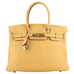 Hermes Birkin Handbag Brown Clemence with Gold Hardware 30