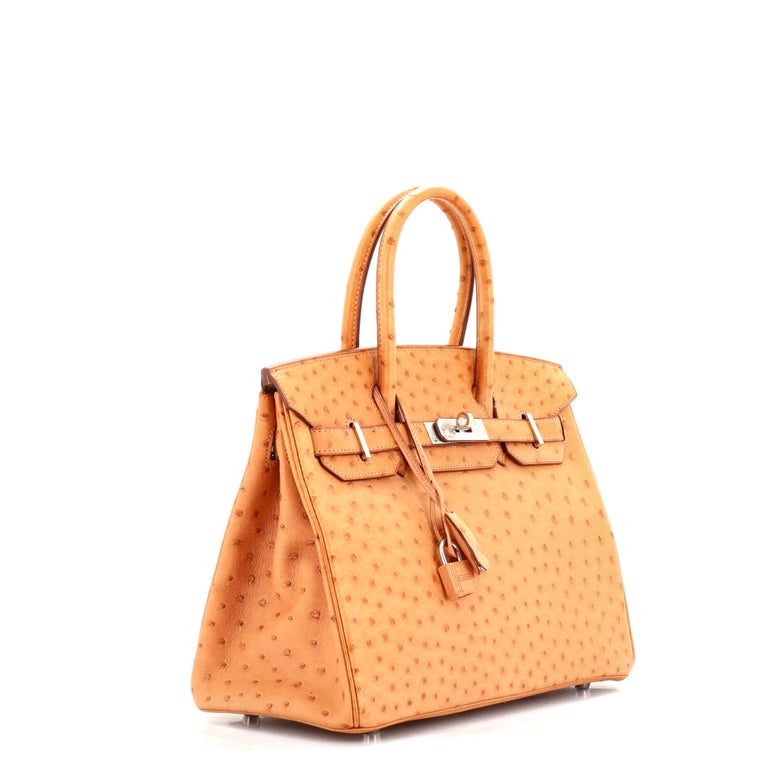 Hermes Birkin Handbag Brown Ostrich with Palladium Hardware 30 In Good Condition For Sale In NY, NY