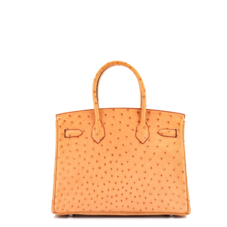 Women's or Men's Hermes Birkin Handbag Brown Ostrich with Palladium Hardware 30 For Sale
