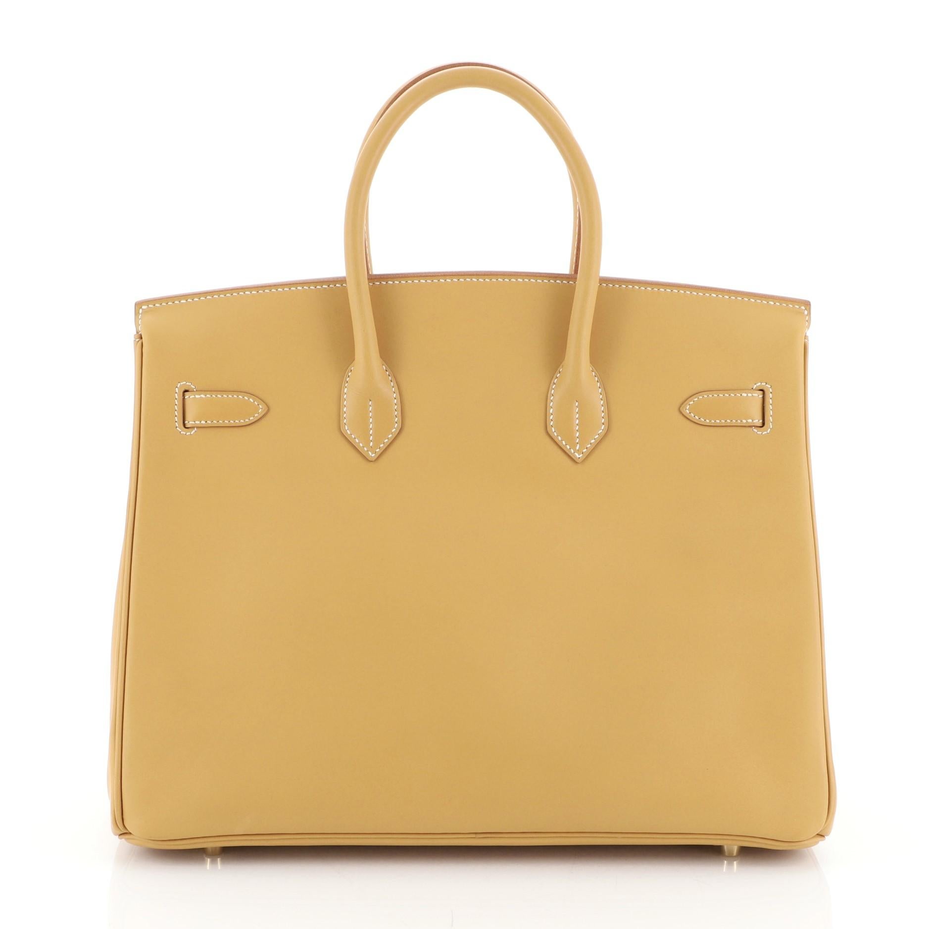 Beige Hermes Birkin Handbag Brown Vache Natural with Gold Hardware 35