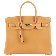 Hermes Birkin Handbag Brown Vache Natural with Gold Hardware 35