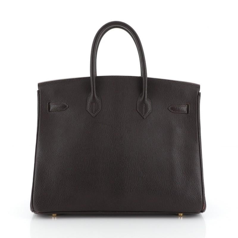 Black Hermes Birkin Handbag Cacoan Chevre de Coromandel with Gold Hardware 35