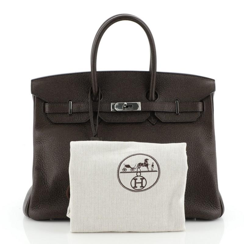 Black Hermes  Birkin Handbag Café Clemence with Palladium Hardware 35