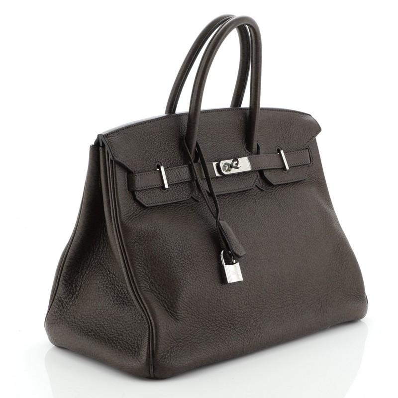 Hermes  Birkin Handbag Café Clemence with Palladium Hardware 35 In Good Condition In NY, NY