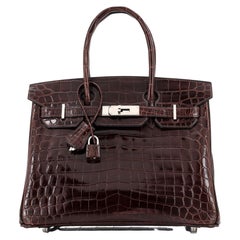 Hermes Birkin Handbag Café Shiny Niloticus Crocodile with Palladium Hardware