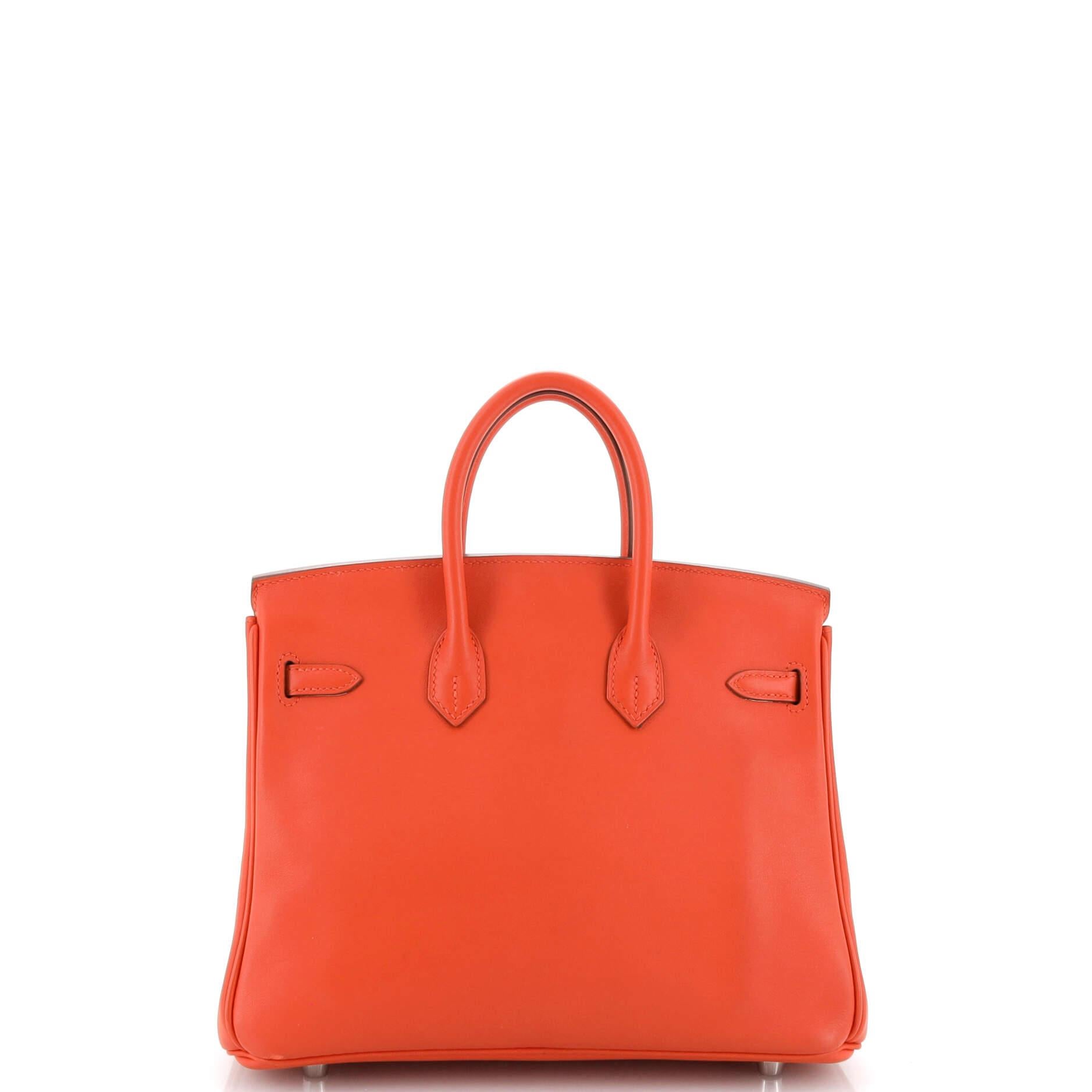 Women's or Men's Hermes Birkin Handbag Capucine Swift with Palladium Hardware 25 For Sale