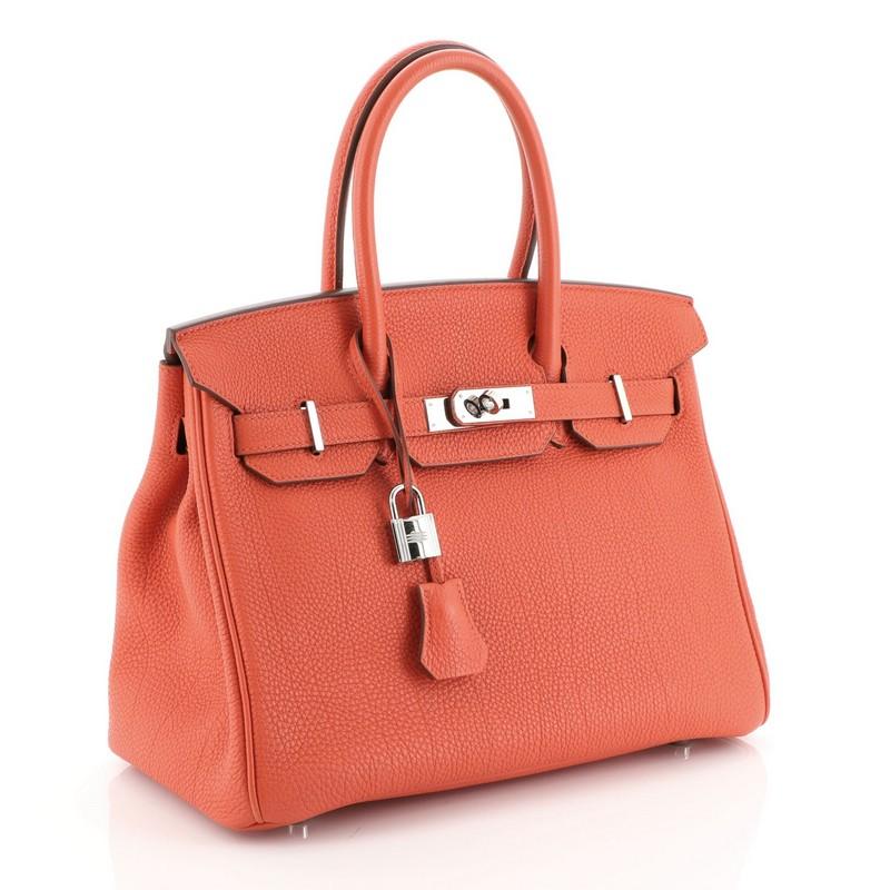 Orange Hermes Birkin Handbag Capucine Togo with Palladium Hardware 30