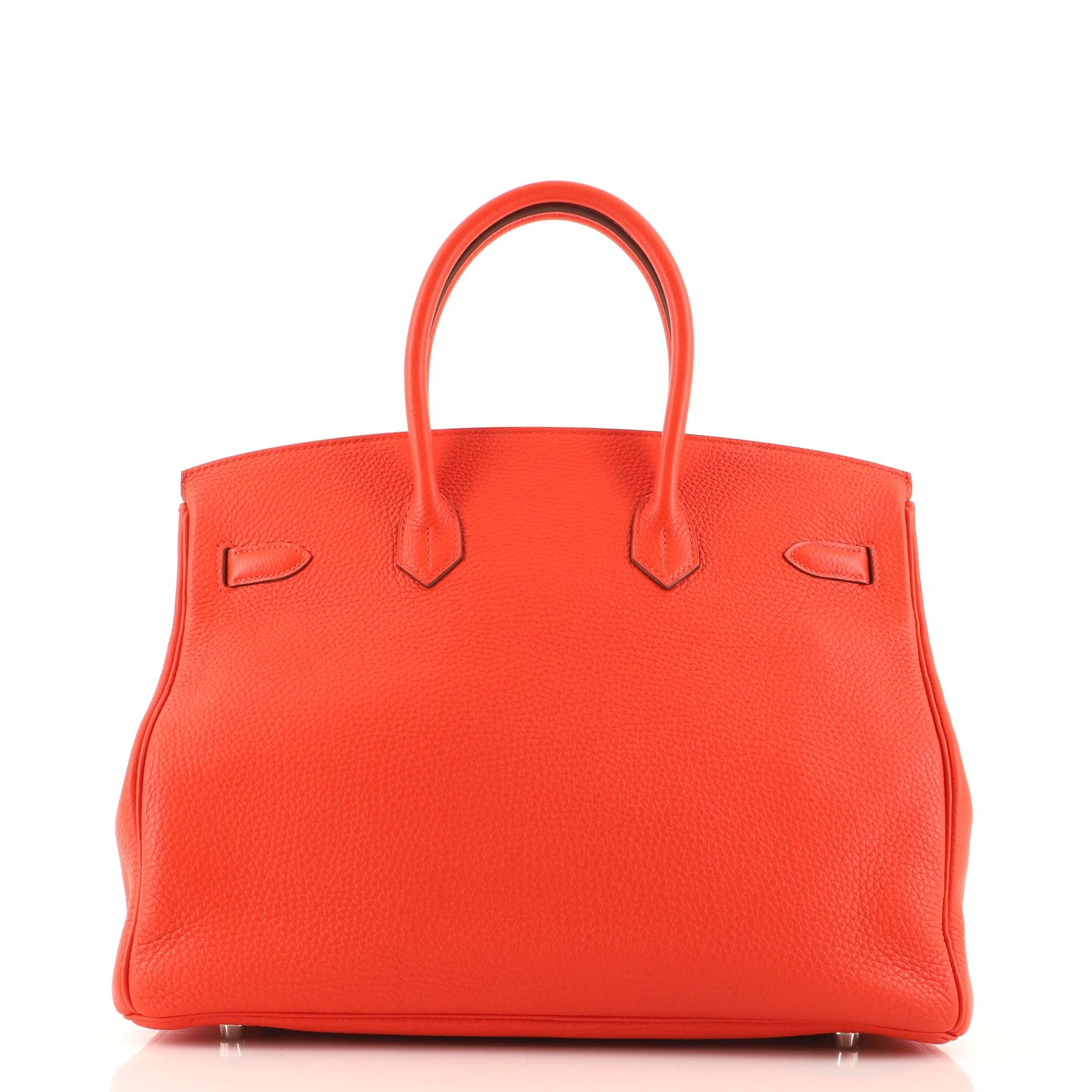 Red Hermes Birkin Handbag Capucine Togo with Palladium Hardware 35