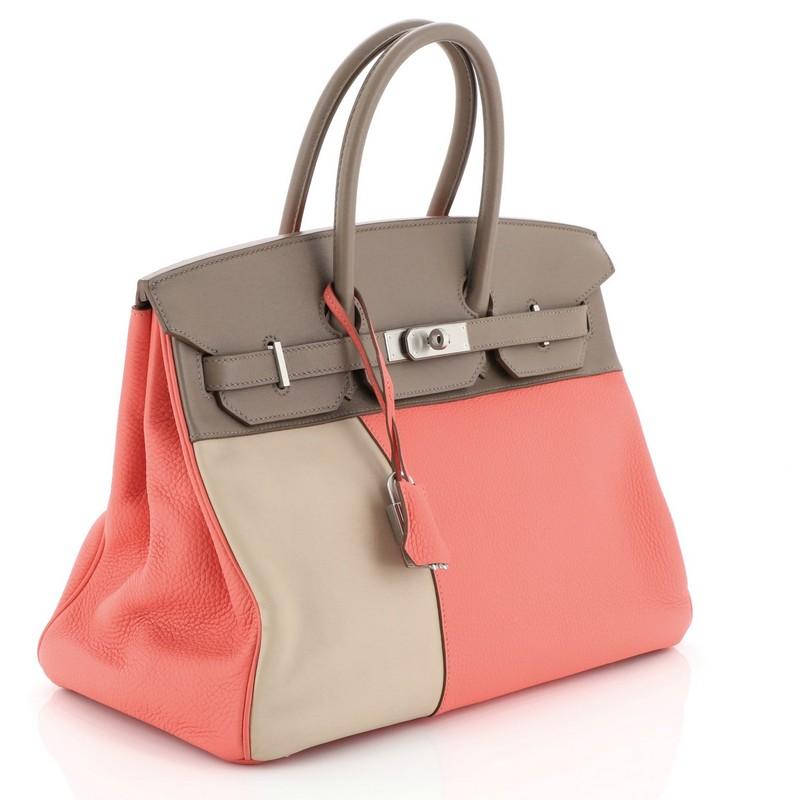 Brown Hermes Birkin Handbag Cascade Tricolor Clemence & Swift w Brushed Palladium 35