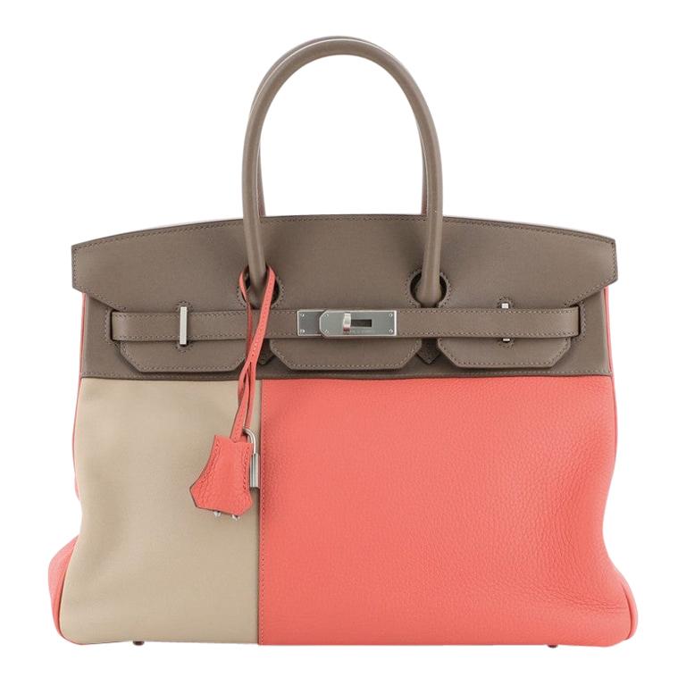 Hermes Birkin Handbag Cascade Tricolor Clemence & Swift w Brushed Palladium 35