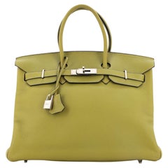 Hermes Birkin Handbag Chartreuse Clemence with Palladium Hardware 35