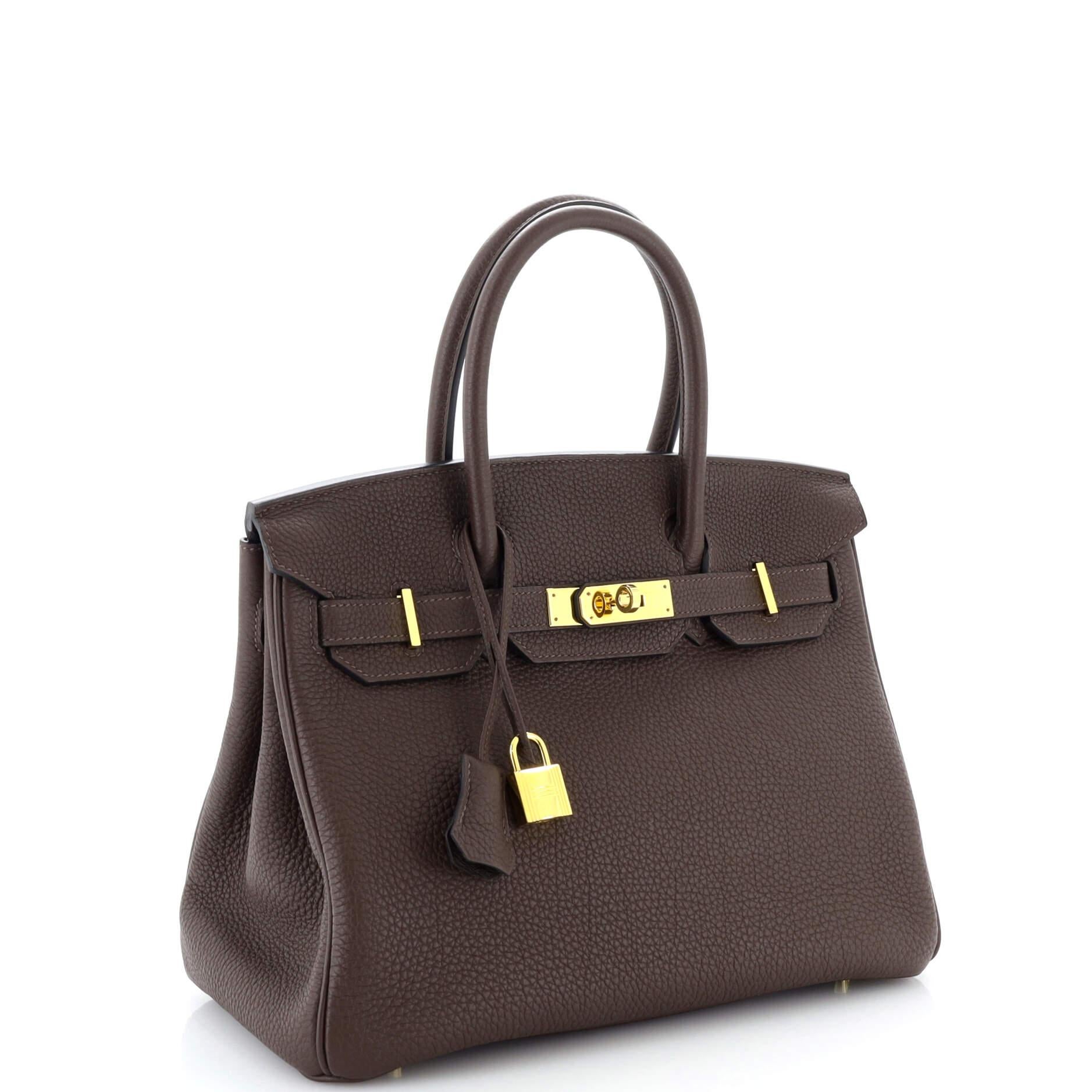 Hermes Birkin Handbag Chocolat Clemence with Gold Hardware 30 In Good Condition In NY, NY