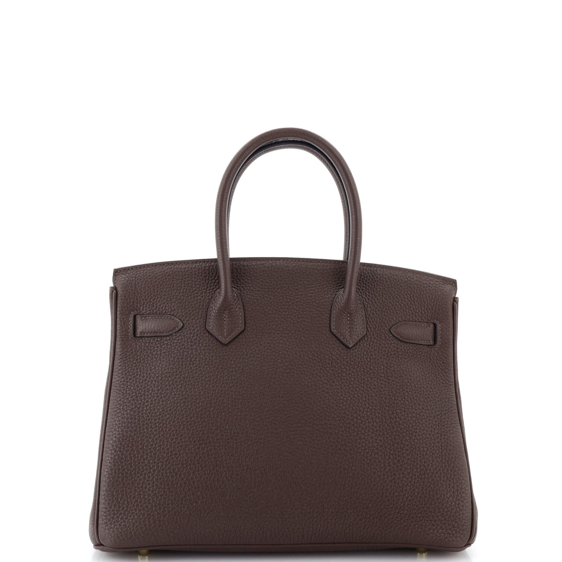 Women's Hermes Birkin Handbag Chocolat Clemence with Gold Hardware 30