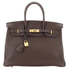 Hermes Birkin Handbag Chocolat Clemence with Gold Hardware 35