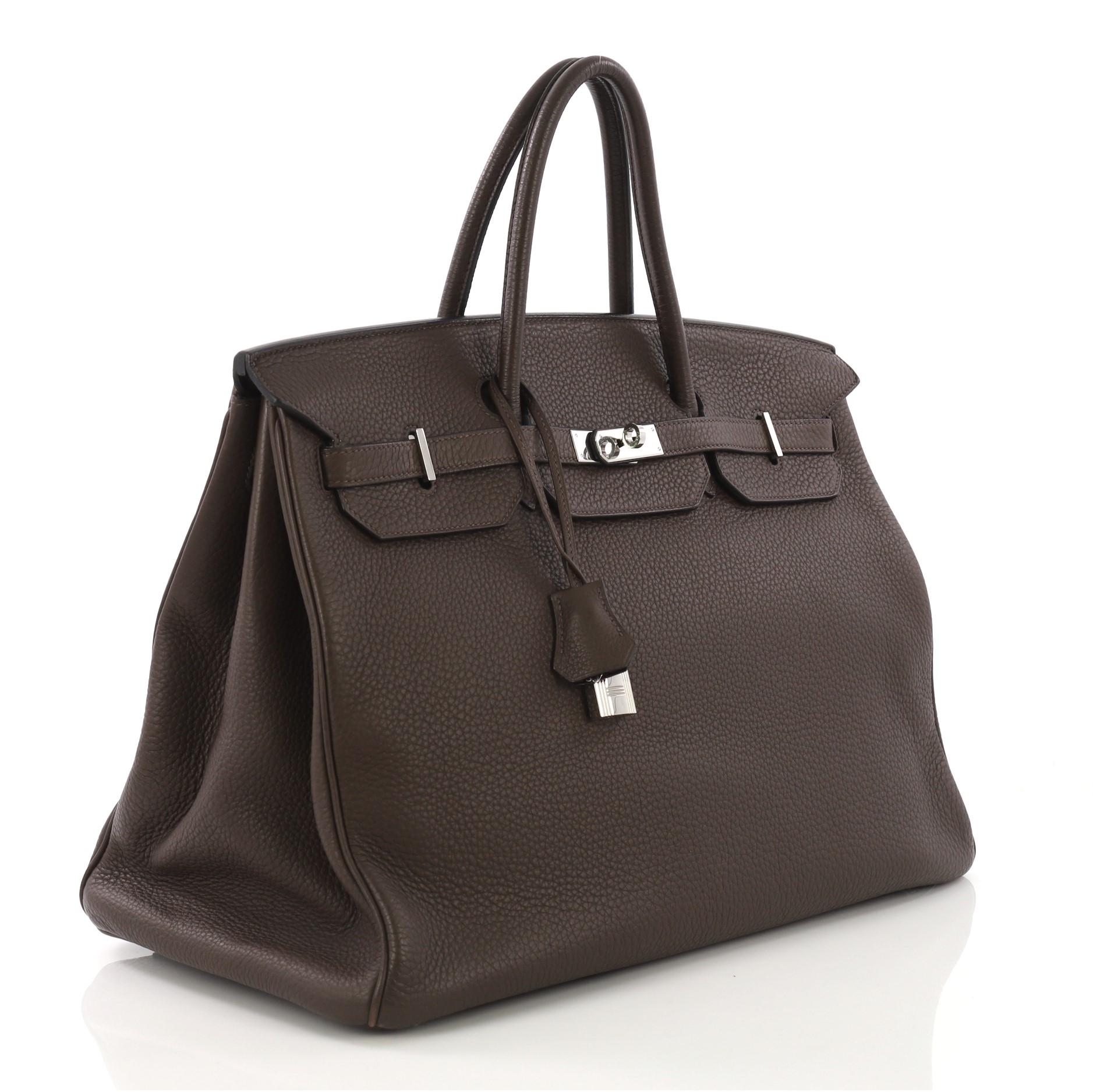 Black Hermes Birkin Handbag Chocolat Clemence with Palladium Hardware 40