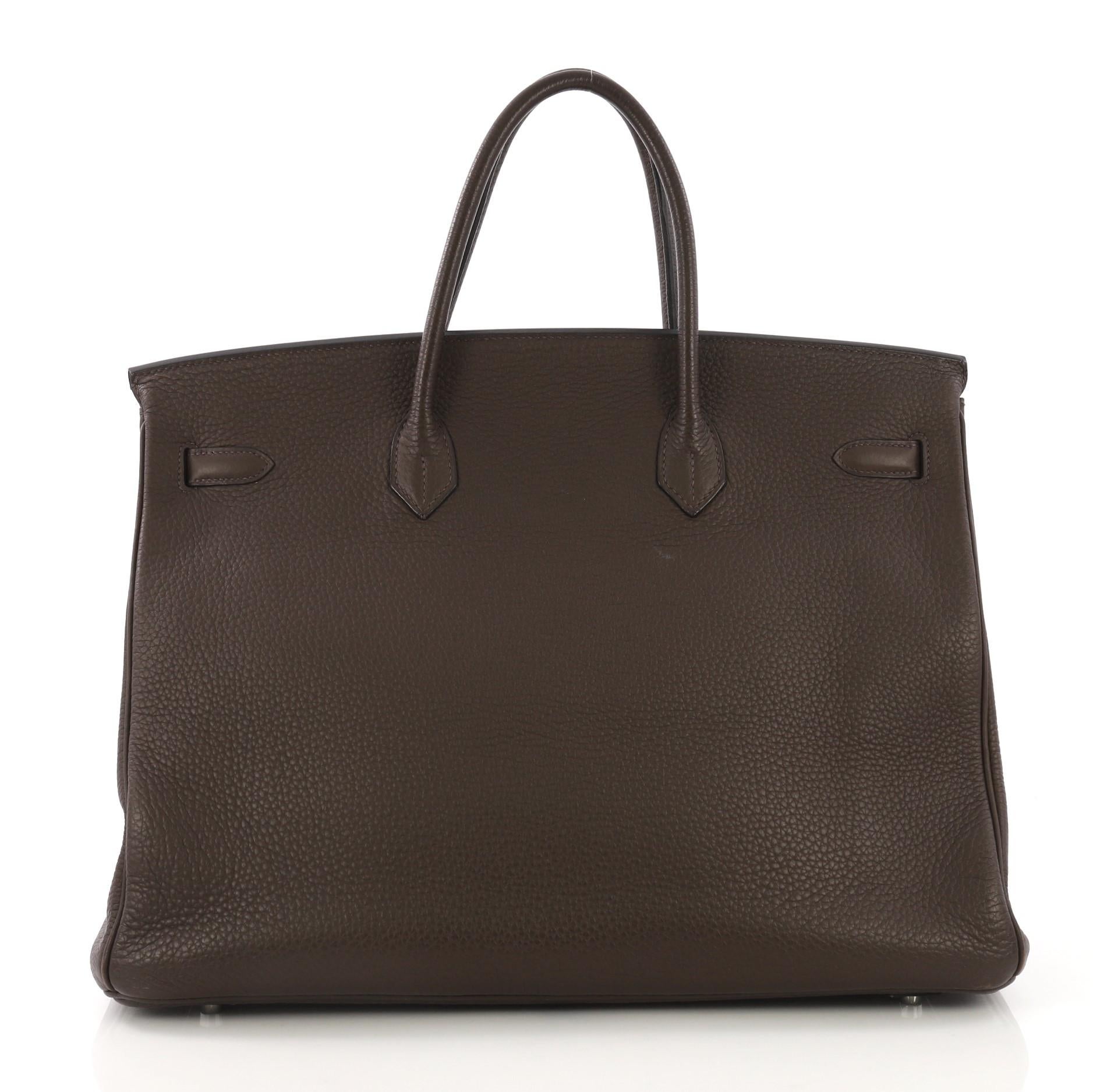 Hermes Birkin Handbag Chocolat Clemence with Palladium Hardware 40 In Fair Condition In NY, NY