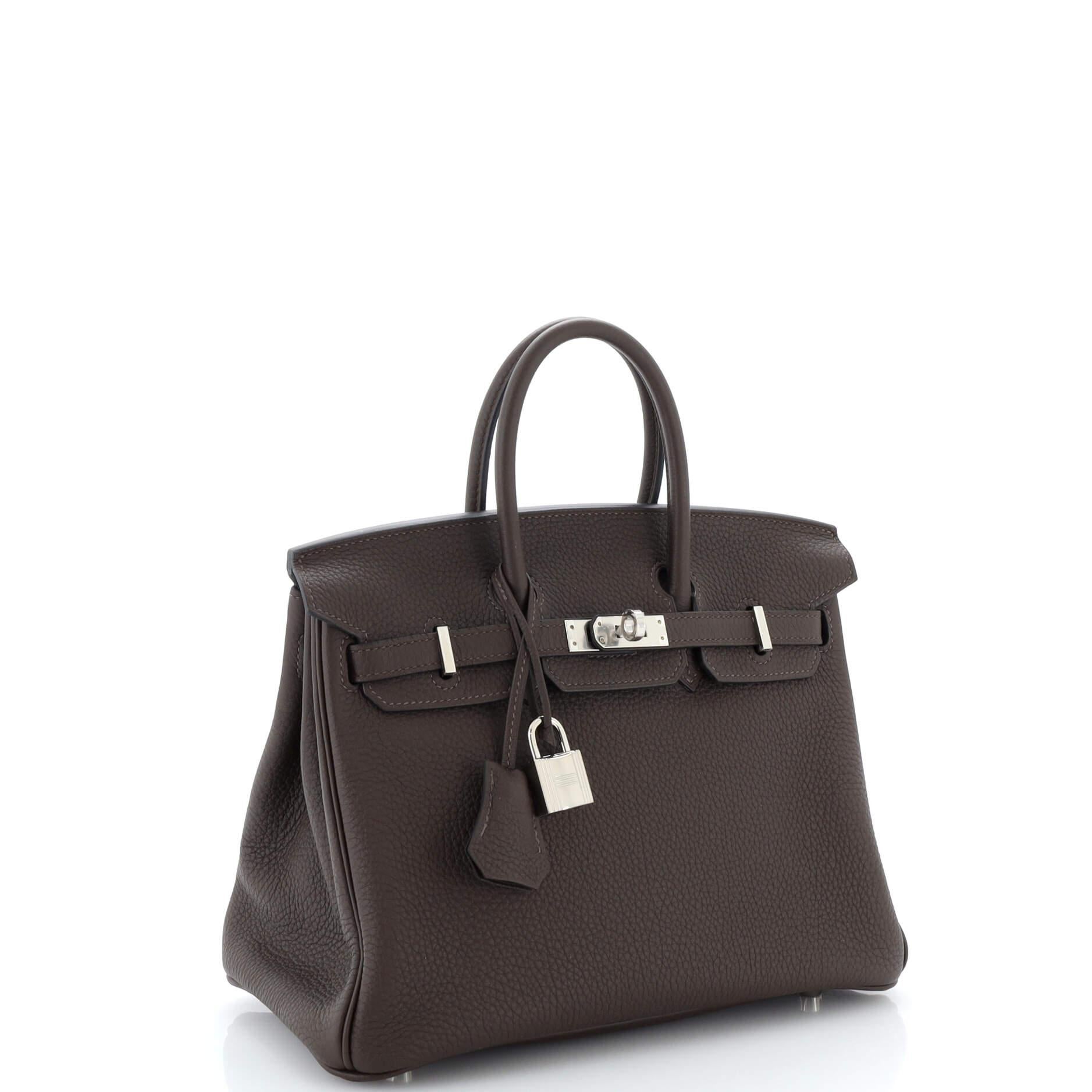 Hermes Birkin Handbag Chocolat Togo with Palladium Hardware 25 In Good Condition In NY, NY