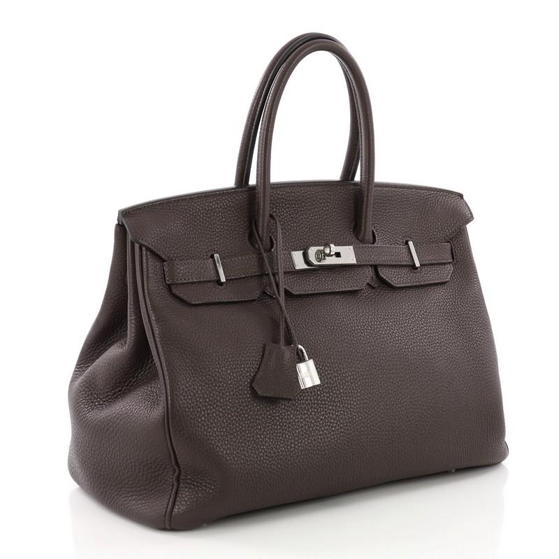 Black Hermes Birkin Handbag Chocolate Brown Togo with Palladium Hardware 35
