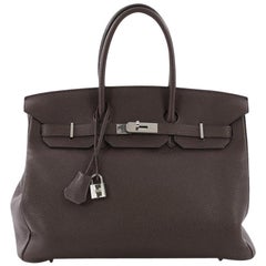 Hermes Birkin Handbag Chocolate Brown Togo with Palladium Hardware 35