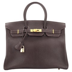 Hermes Birkin Handbag Chocolate Chevre de Coromandel with Gold Hardware 35