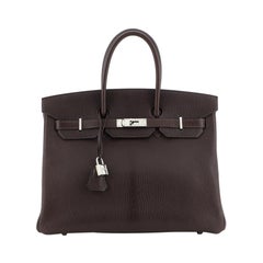 Hermes Birkin Handbag Chocolate Chevre De Coromandel With Palladium Hardware 35 