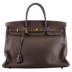 Hermes Birkin Handbag Chocolate Clemence with Gold Hardware 40