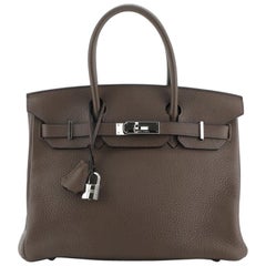 Hermes Birkin Handbag Chocolate Clemence with Palladium Hardware 30