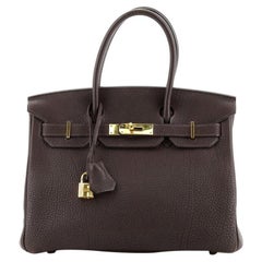 Hermes Birkin Handbag Chocolate Fjord with Gold Hardware 30