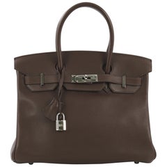 Hermes Birkin Handbag Chocolate Swift with Palladium Hardware 30