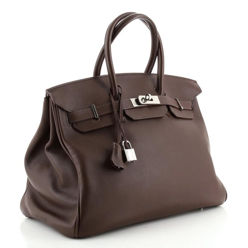 Black Hermes Birkin Handbag Chocolate Swift with Palladium Hardware 35