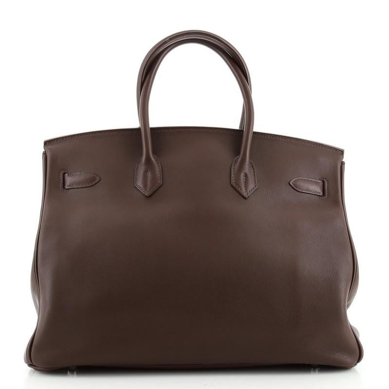 Hermes Birkin Handbag Chocolate Swift with Palladium Hardware 35 In Good Condition In NY, NY