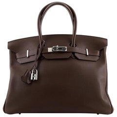 Hermes Birkin Handbag Chocolate Swift with Palladium Hardware 35