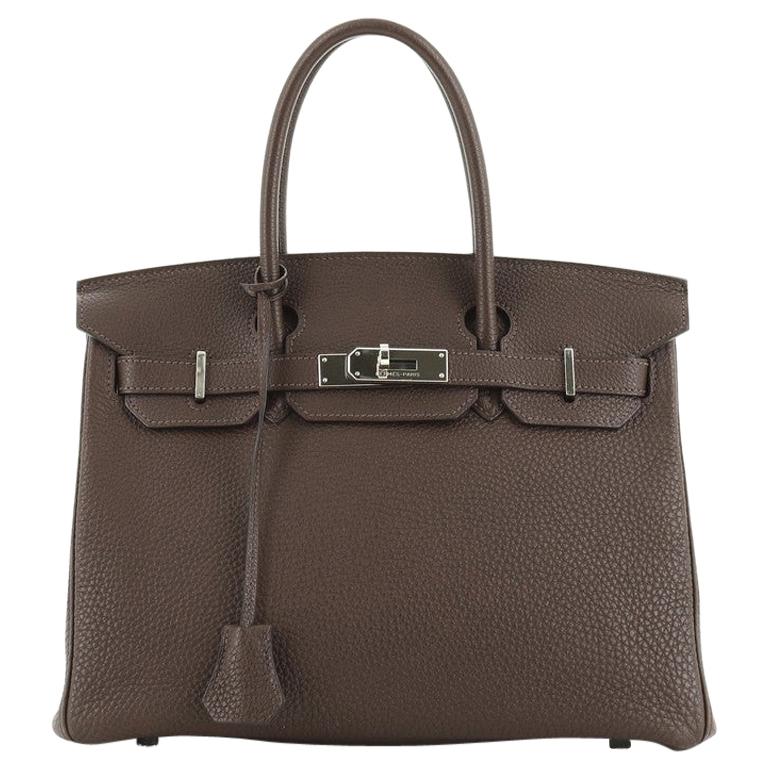 Hermes Birkin Handbag Chocolate Togo With Palladium Hardware 30