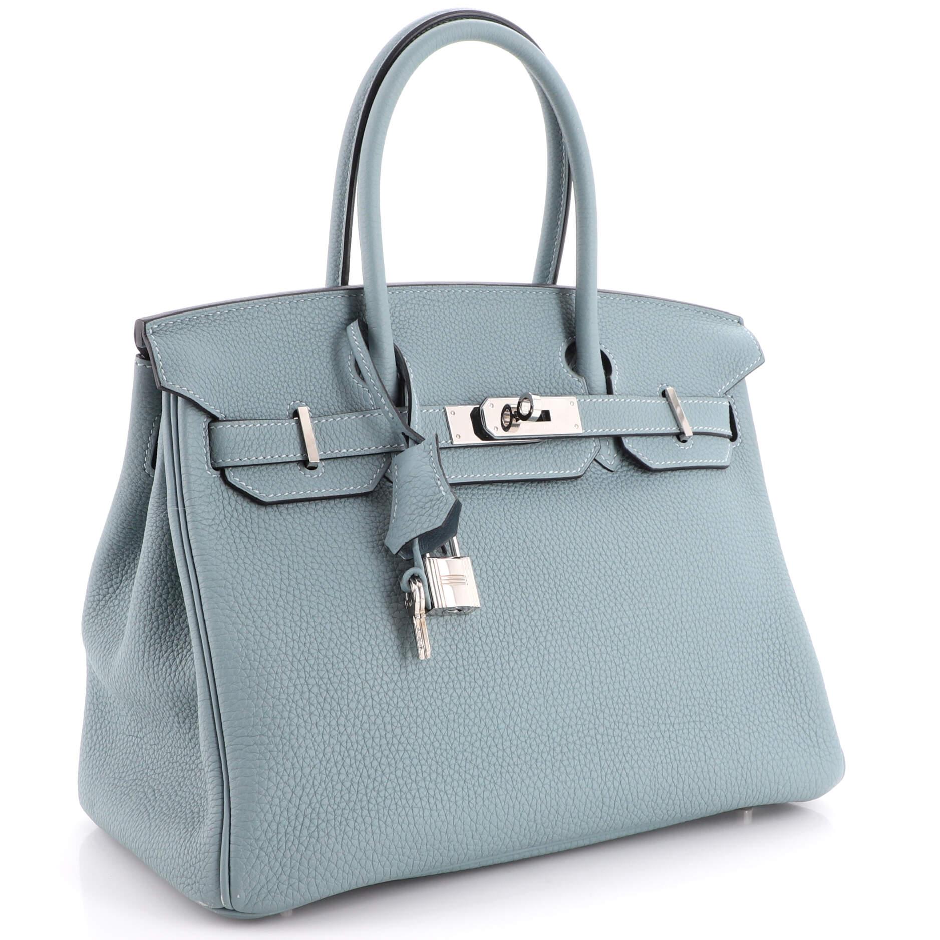 Hermes Birkin Handbag Ciel Clemence with Palladium Hardware 30 In Good Condition In NY, NY