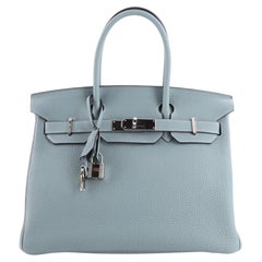 Hermes Birkin Handbag Ciel Clemence with Palladium Hardware 30