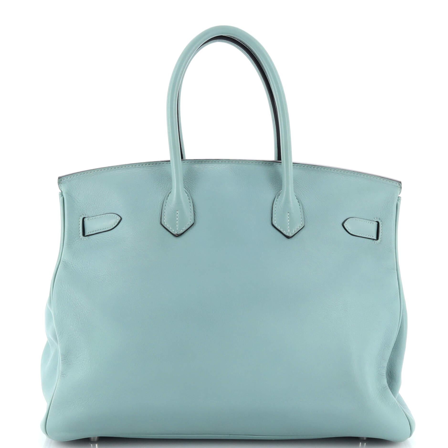 Hermes Birkin Handbag Ciel Swift with Palladium Hardware 35 In Good Condition In NY, NY