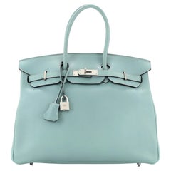 Hermes Birkin Handbag Ciel Swift with Palladium Hardware 35