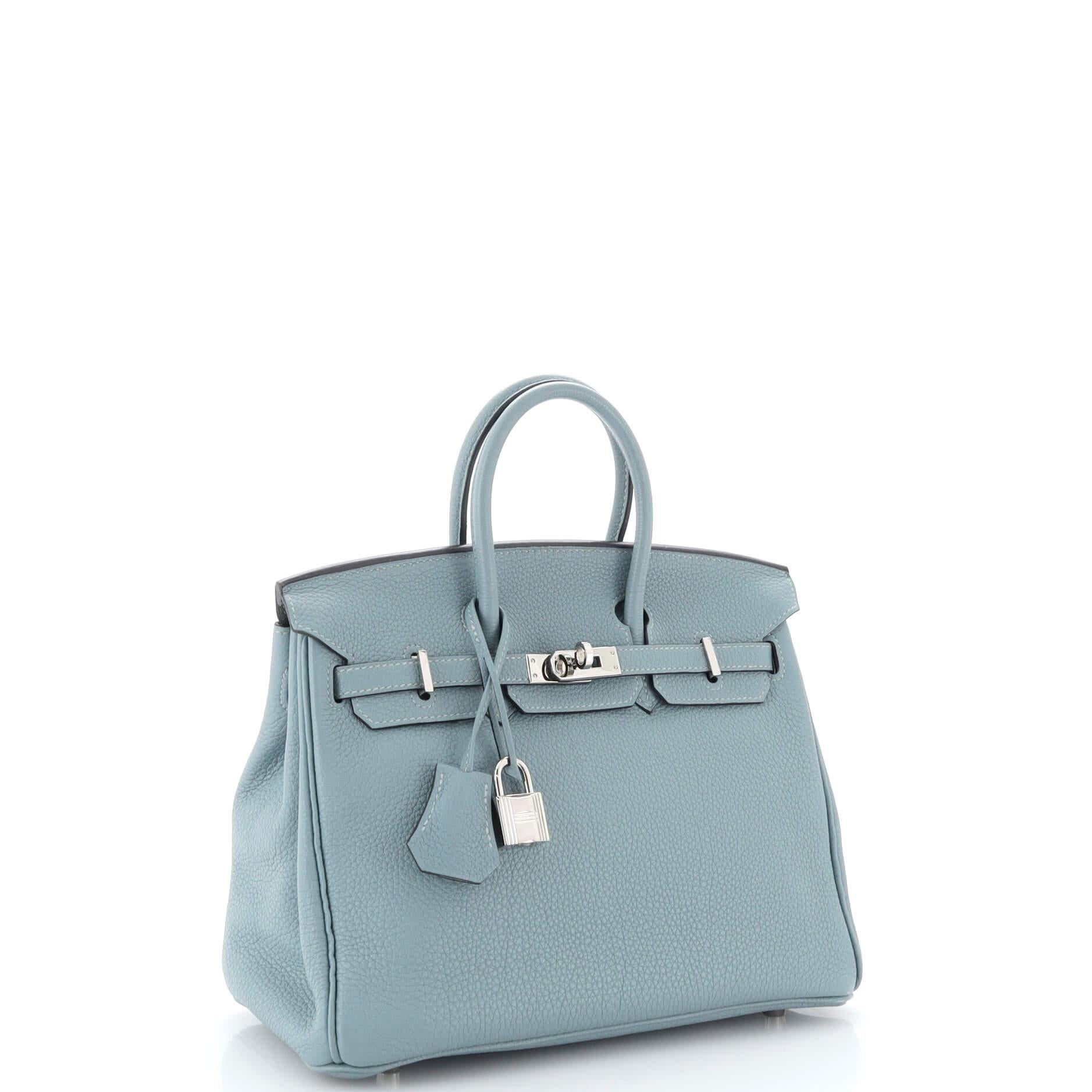 Hermes Birkin Handbag Ciel Togo with Palladium Hardware 25 In Good Condition In NY, NY