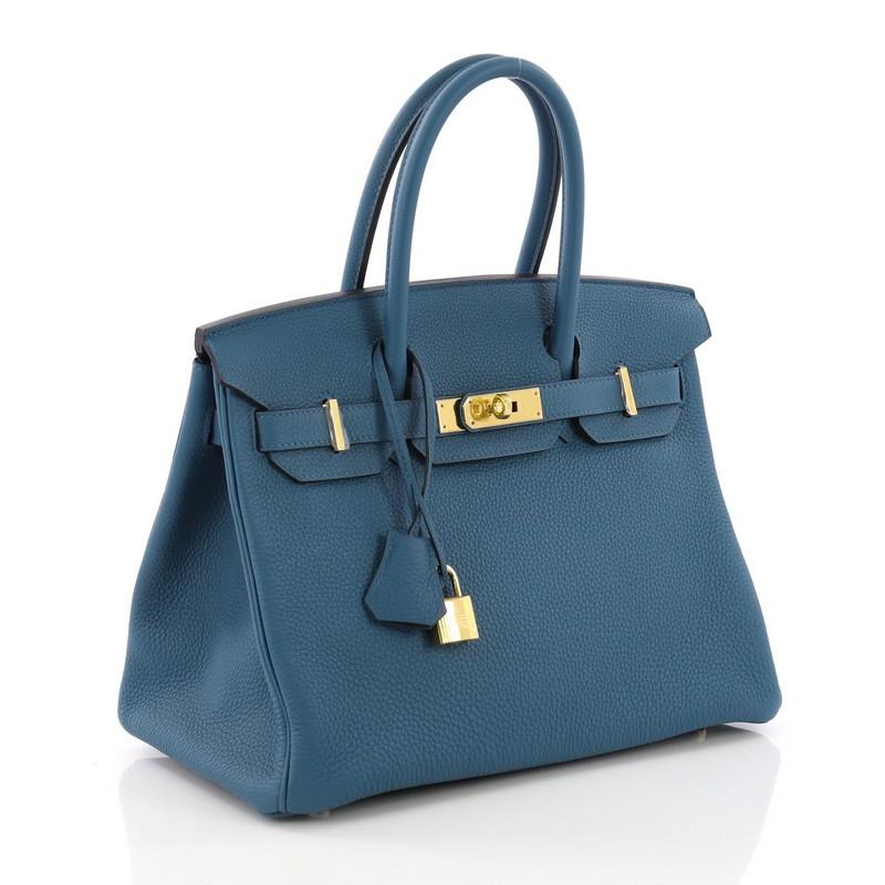 Blue Hermes Birkin Handbag Cobalt Togo With Gold Hardware 30,