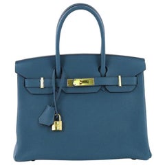 Hermes Birkin Handbag Cobalt Togo With Gold Hardware 30