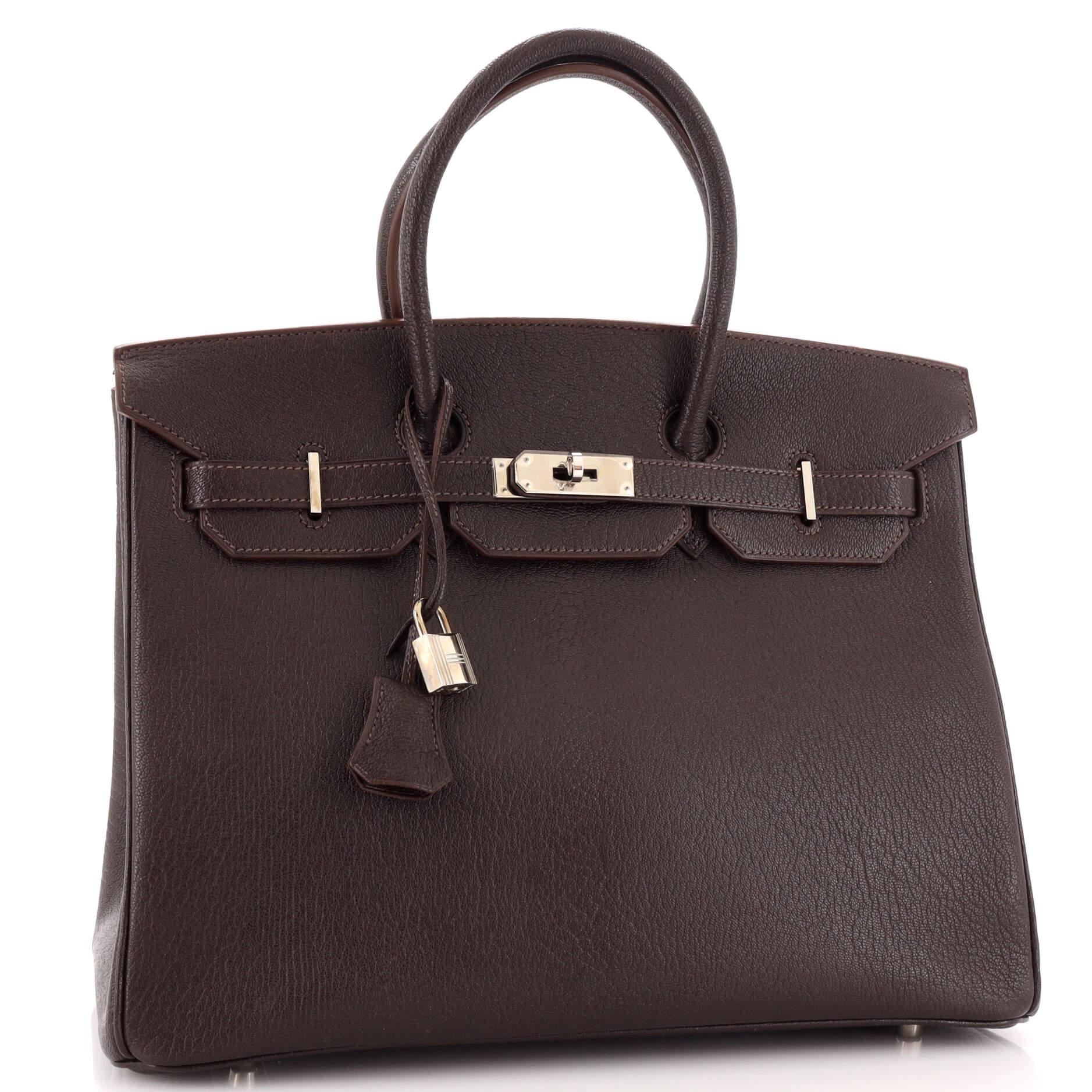 Hermes Birkin Handbag Cocoan Chevre de Coromandel with Palladium Hardware 35 In Good Condition In NY, NY