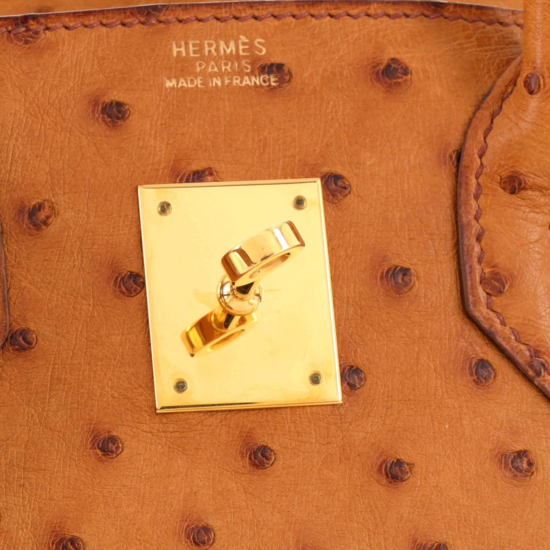 Hermes Birkin Handbag Cognac Ostrich with Gold Hardware 30 4