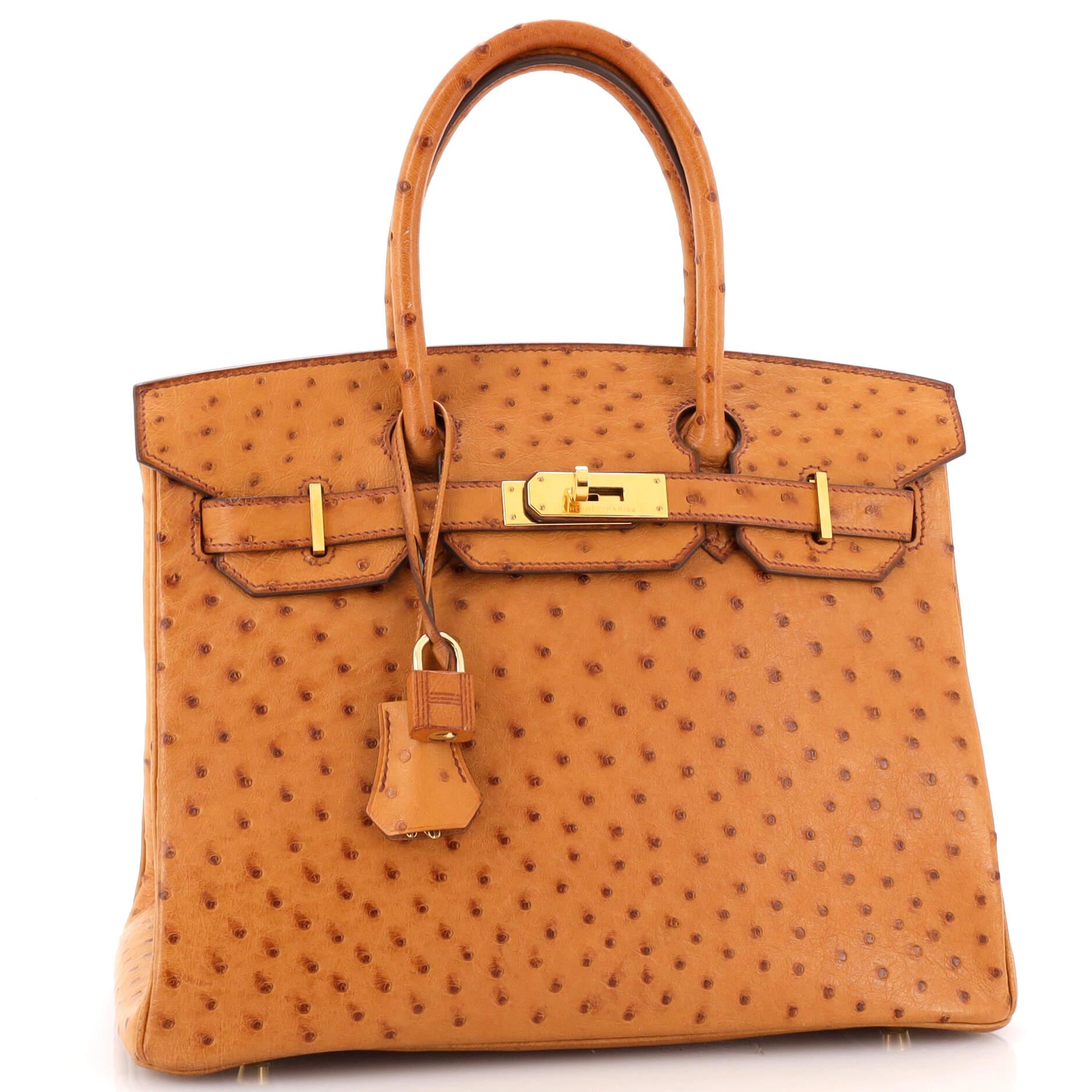 Hermes Birkin Handbag Cognac Ostrich with Gold Hardware 30 In Good Condition In NY, NY