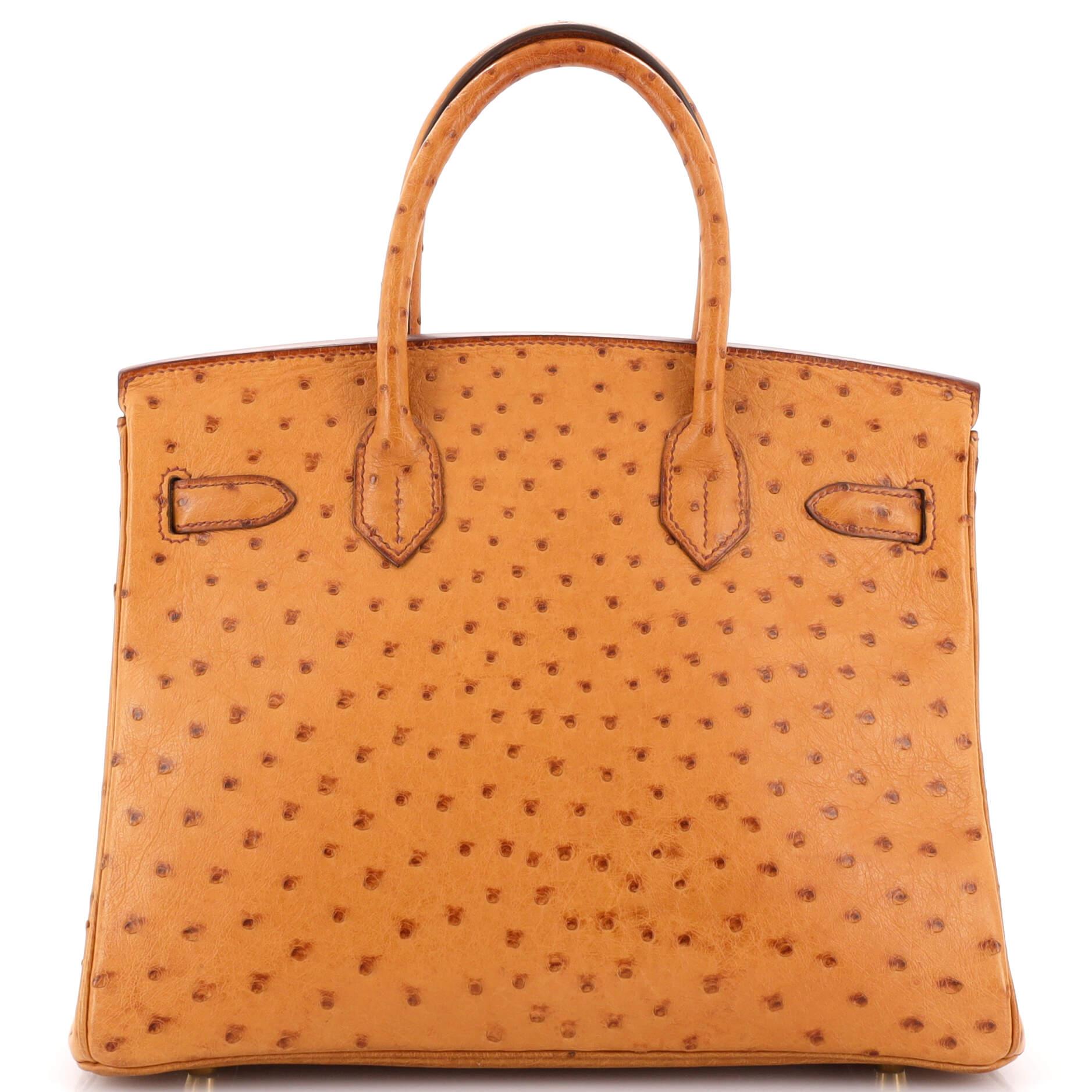 Women's Hermes Birkin Handbag Cognac Ostrich with Gold Hardware 30